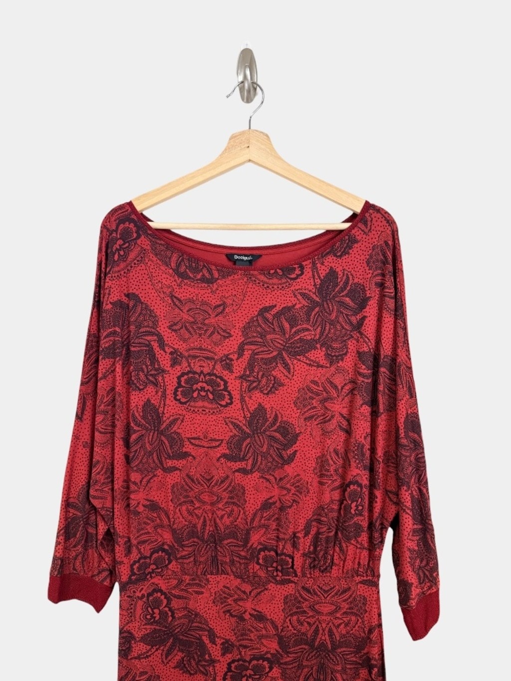 DESIGUAL Indira Red Floral Paisley Mini Dress Casual Summer, Sz L