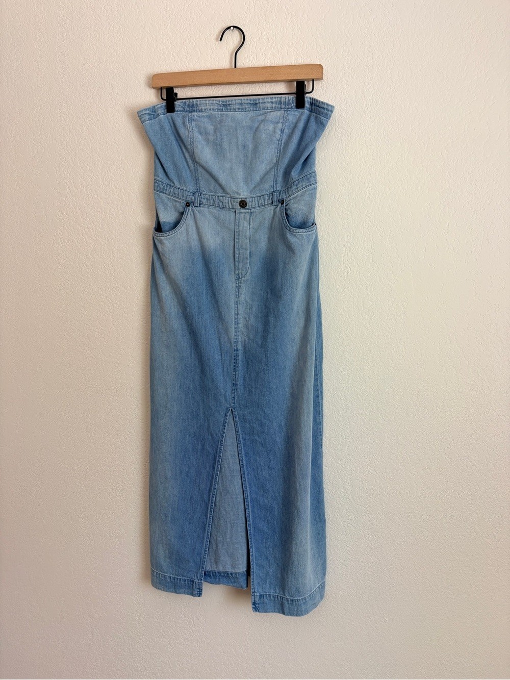 Free People Picture Perfect Light Wash Denim Strapless Dress