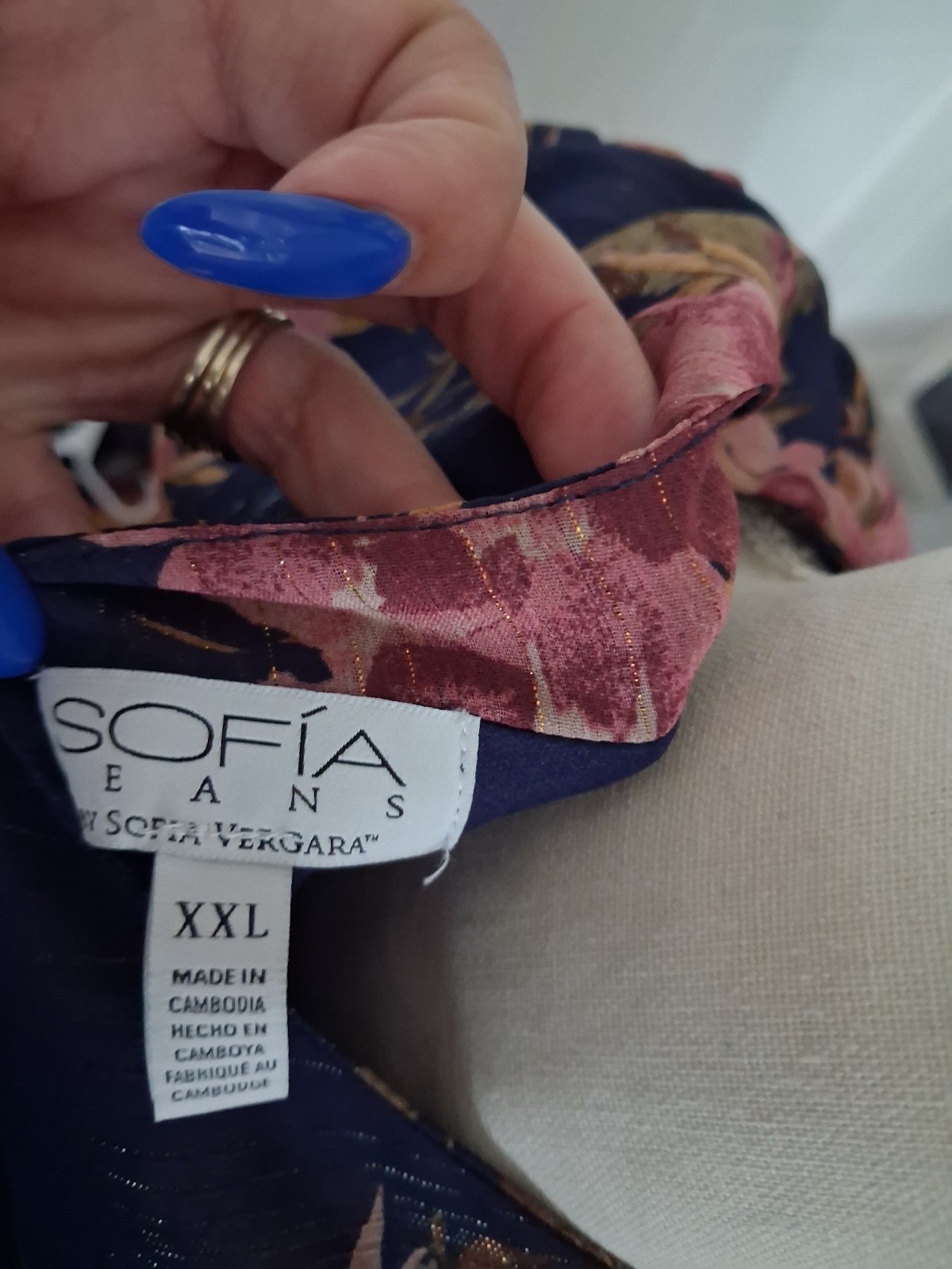 Sofia Jeans by Sofia Vergara Women XXL Blue Pink Floral V-Neck Cutout Maxi
