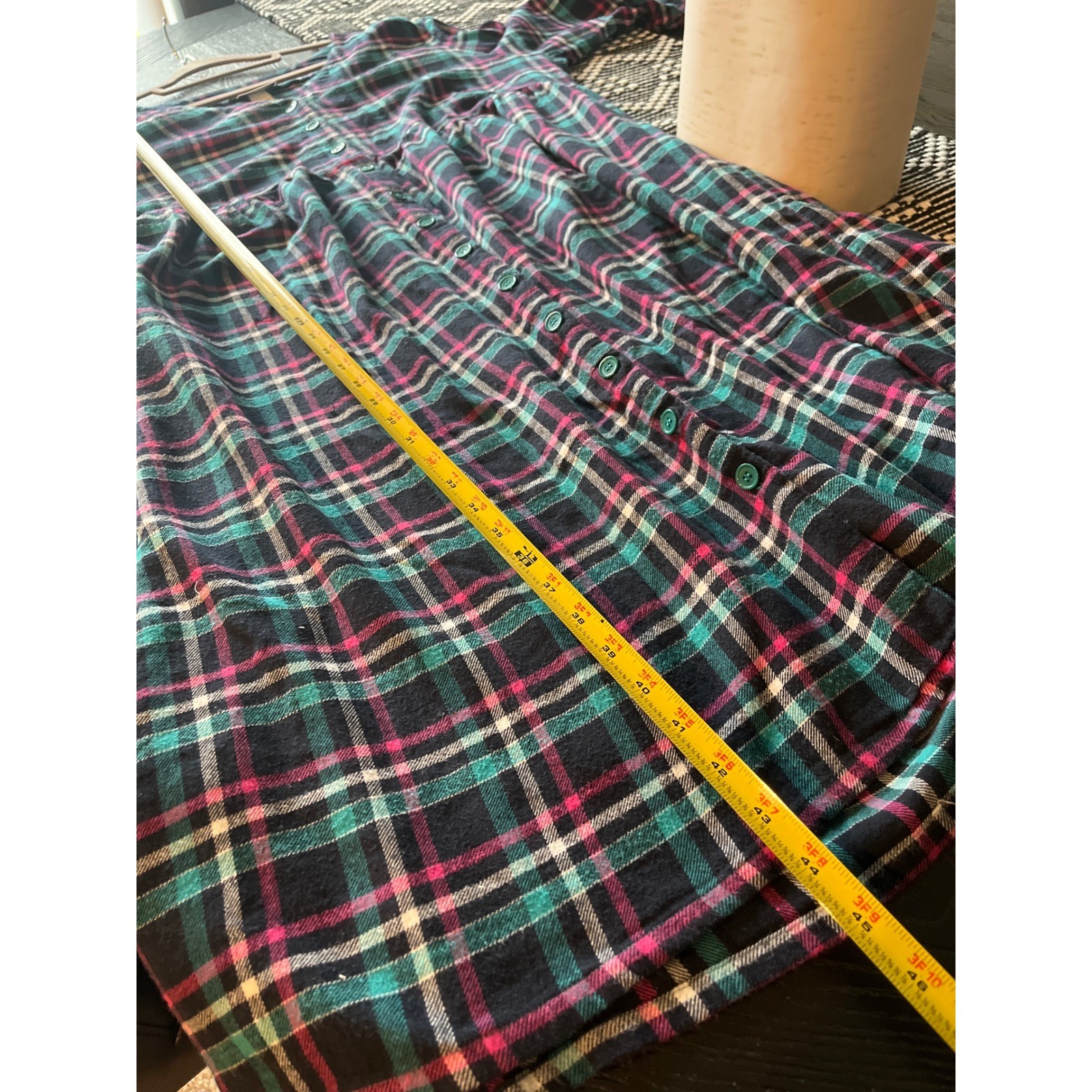 CW Classics Plaid Flannel Button Front Dress Womens 2X Teal Pink Cotton Midi