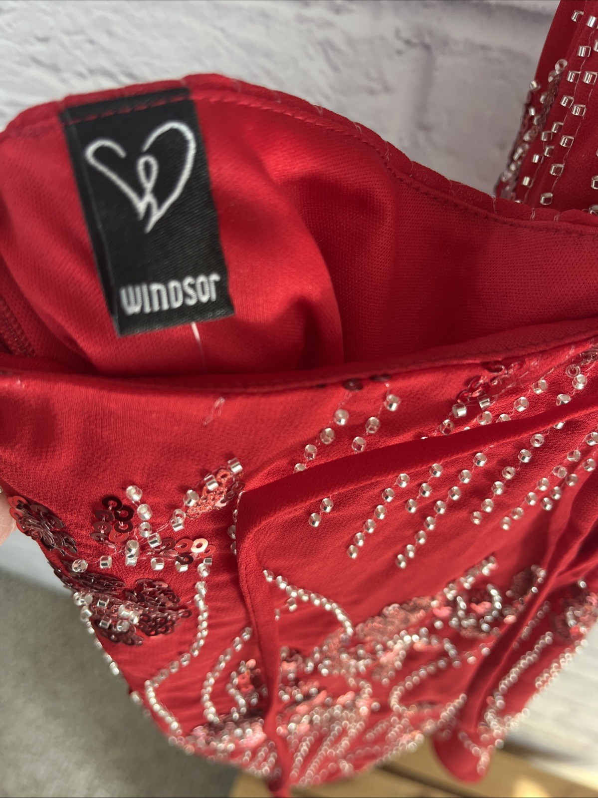 Windsor NWT Y2K Glam Red Sequin Beaded Lace Up Formal Party Mini Dress Small