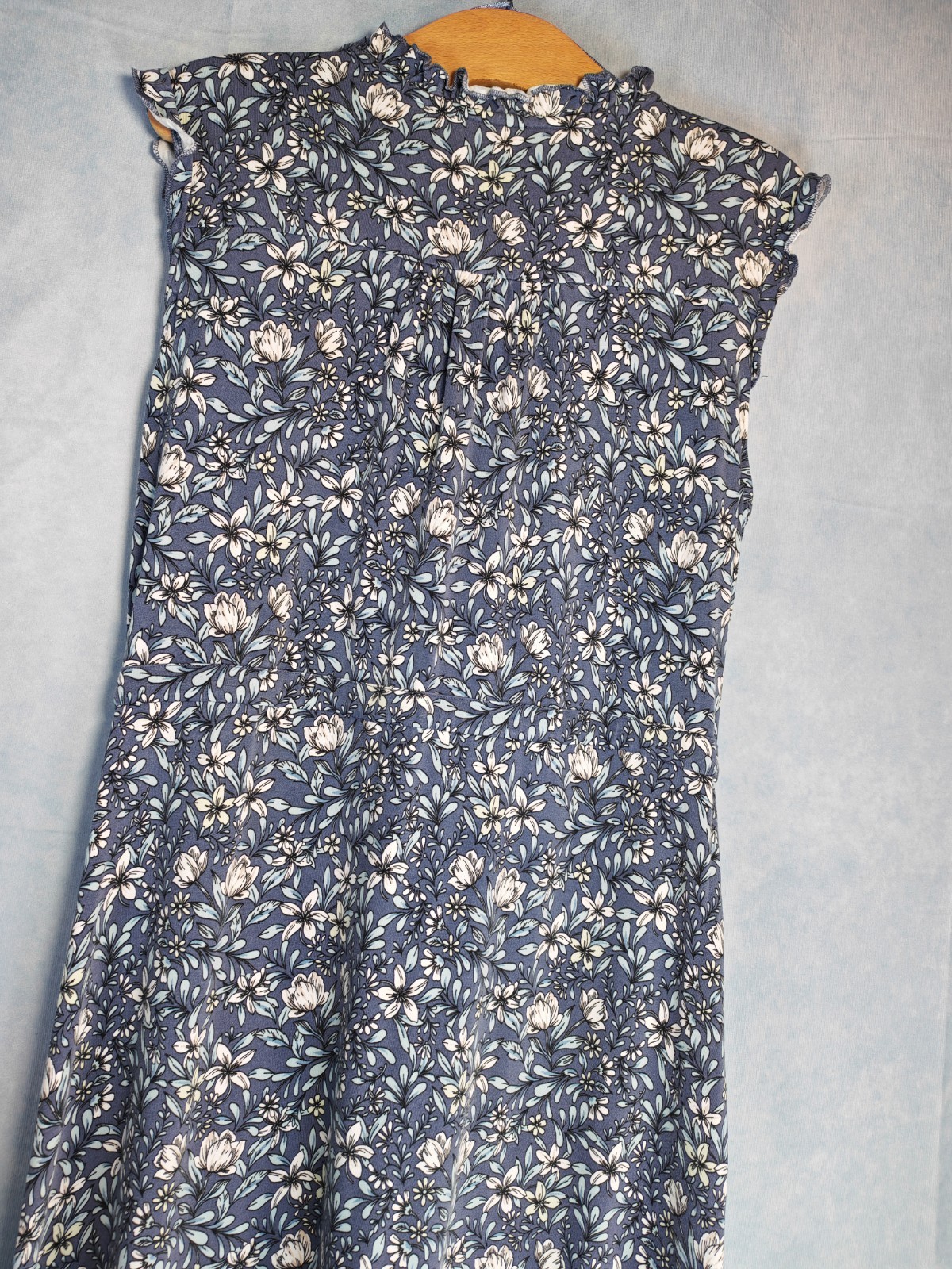 Beautiful Laura Ashley Blue Floral Stretch Frill Dress Waist Tie Belt UK 18