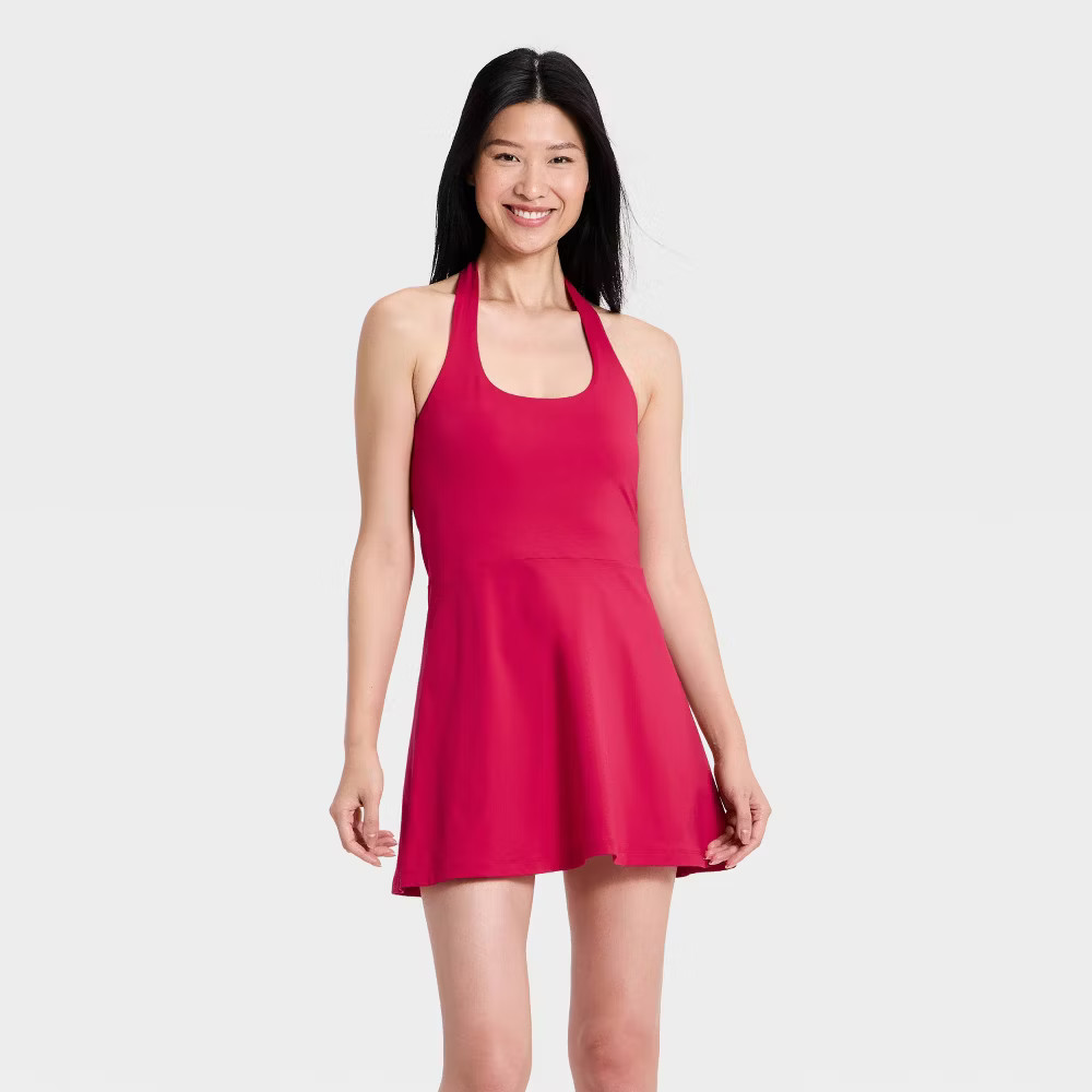 Women Knit High Neck Halter Active Dress – All In Motion Red