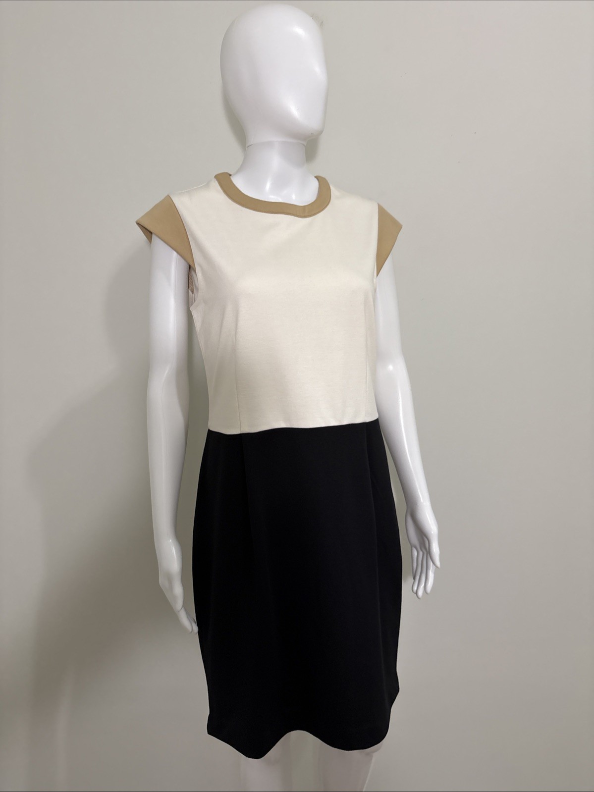 Charming Charlie Black White Brown Color Block Sheath Stretch Knit Dress Sz M