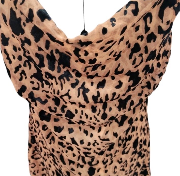 Lulus NWT Shes Feisty Leopard Print Cowl Neck Mini Dress Spaghetti Straps Size L