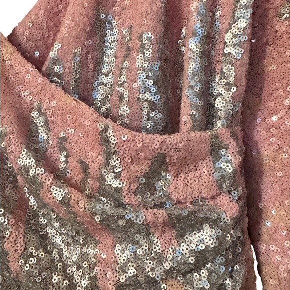 Ever New Melbourne Pink Silver Sequin Wrap Mini Dress Long Sleeve Size 8 US