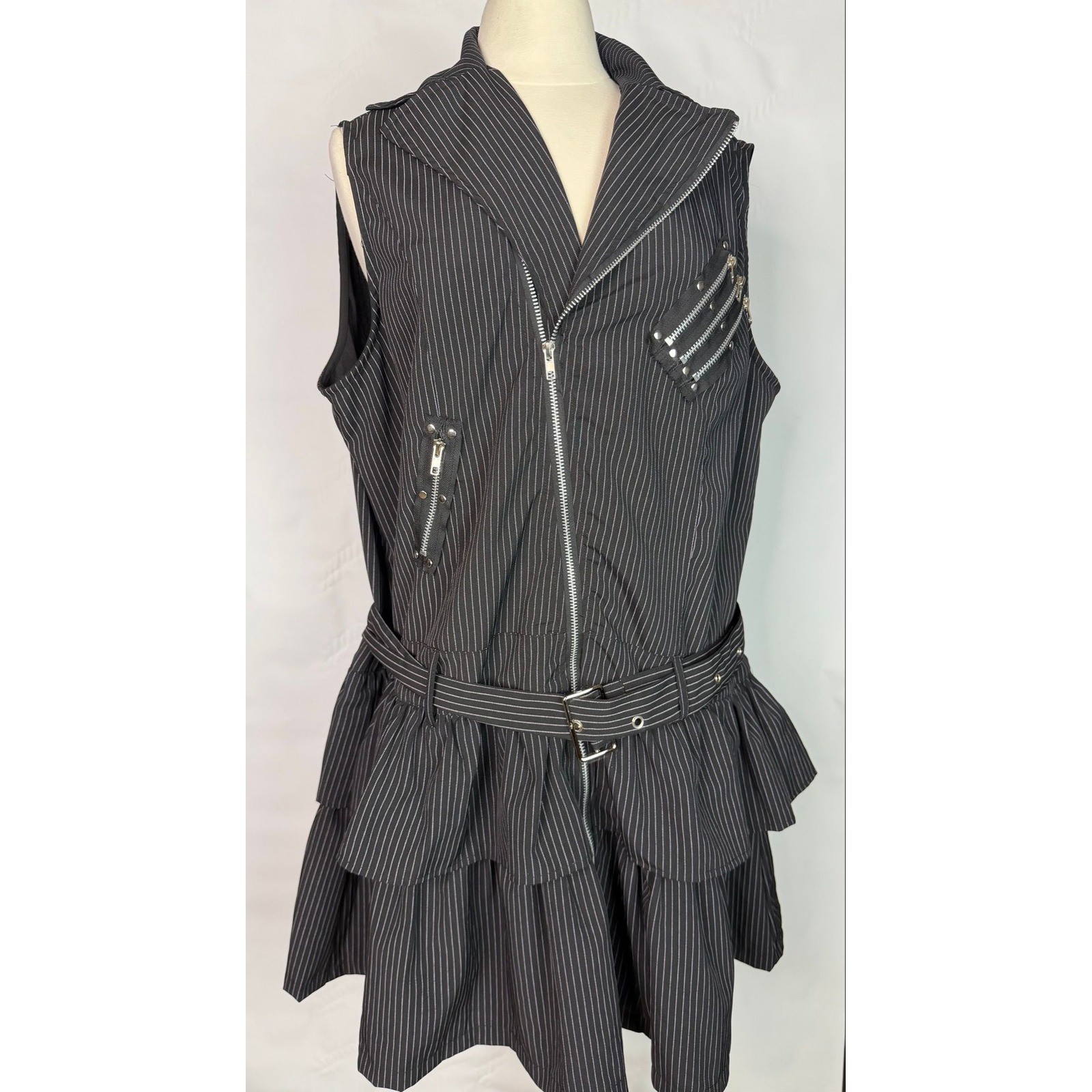 ACDC Rag Black Pin Stripe Layered Dress With Zippers