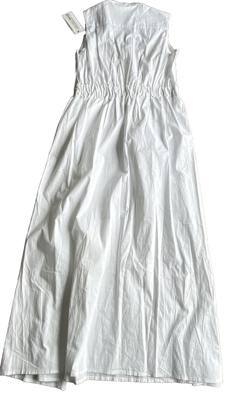Alpha Studio White Cotton Poplin Maxi Dress Sleeveless Size 44 L NWT Italy