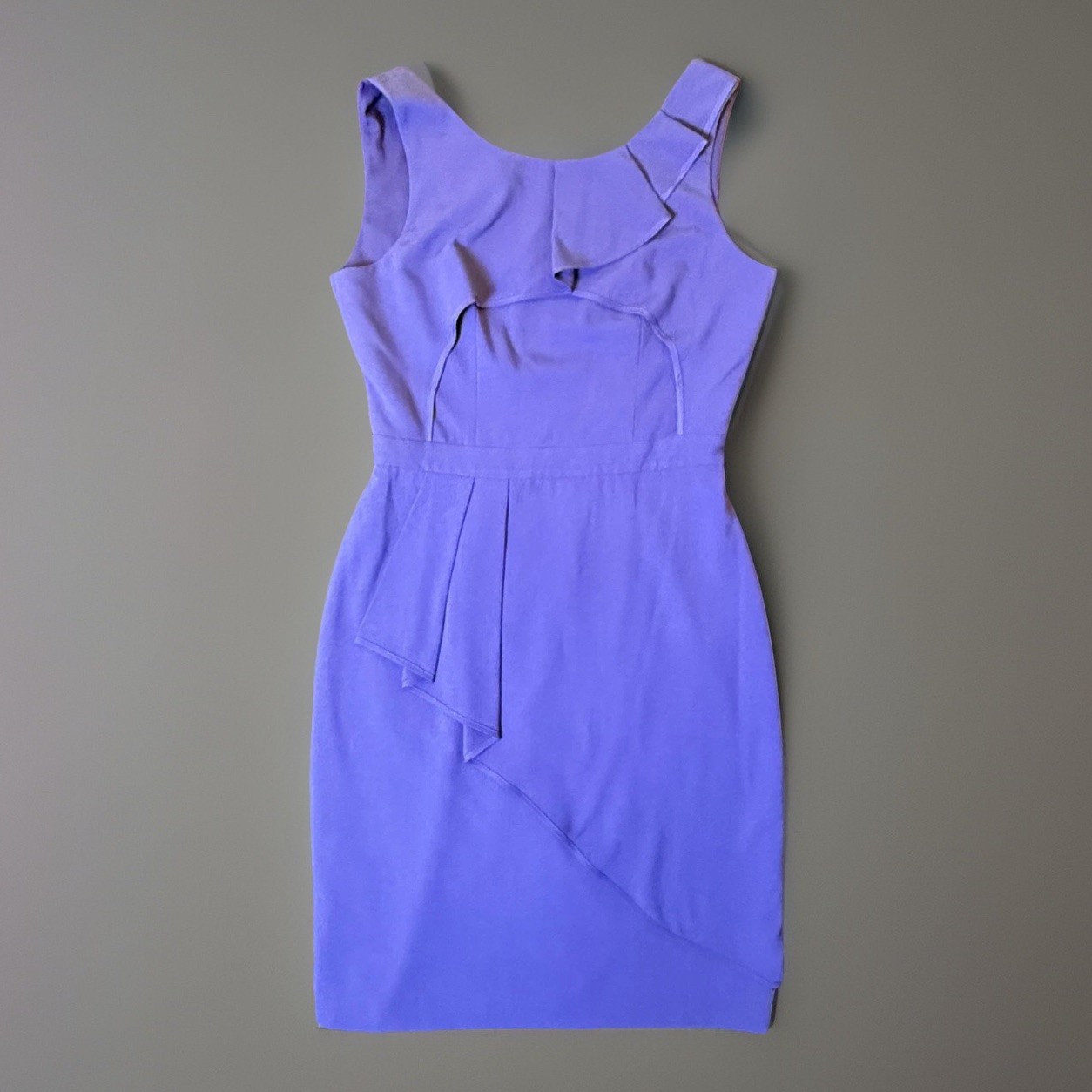 BCBGMAXAZRIA Womens 4 Blue Depth Sheath Dress Asymmetric Ruffle Cocktail Midi