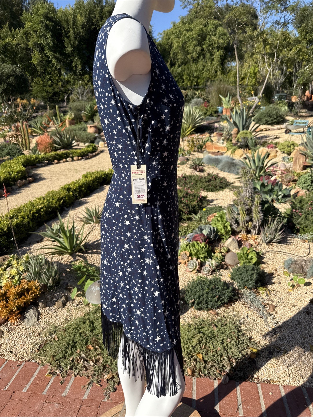 Idyllwind Queens Lane Star Print Wrap Dress Fringe sz S/P Navy Blue Boho Cowgirl