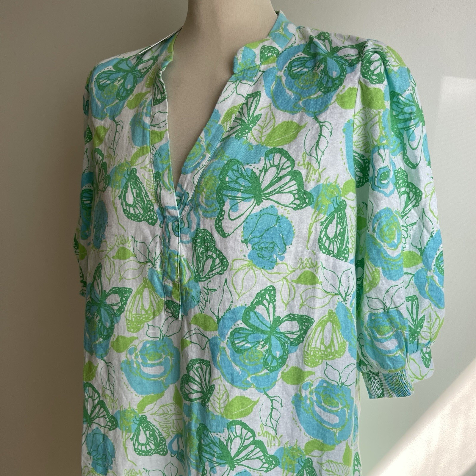 NWT Lilly Pulitzer Lagoon Linen Dress Mialeigh Resort Monarch Rose Butterfly 12