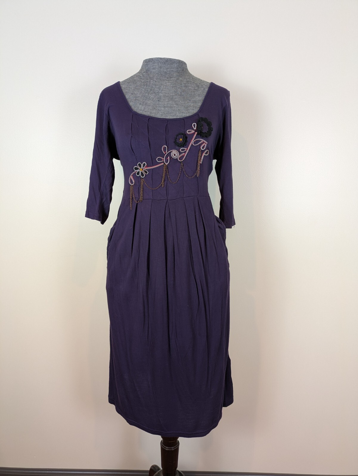 European Designer Uttam Boutique Zipper Accent Floral Purple Dress Size M EUC