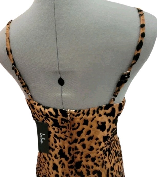 Lulus NWT Shes Feisty Leopard Print Cowl Neck Mini Dress Spaghetti Straps Size L