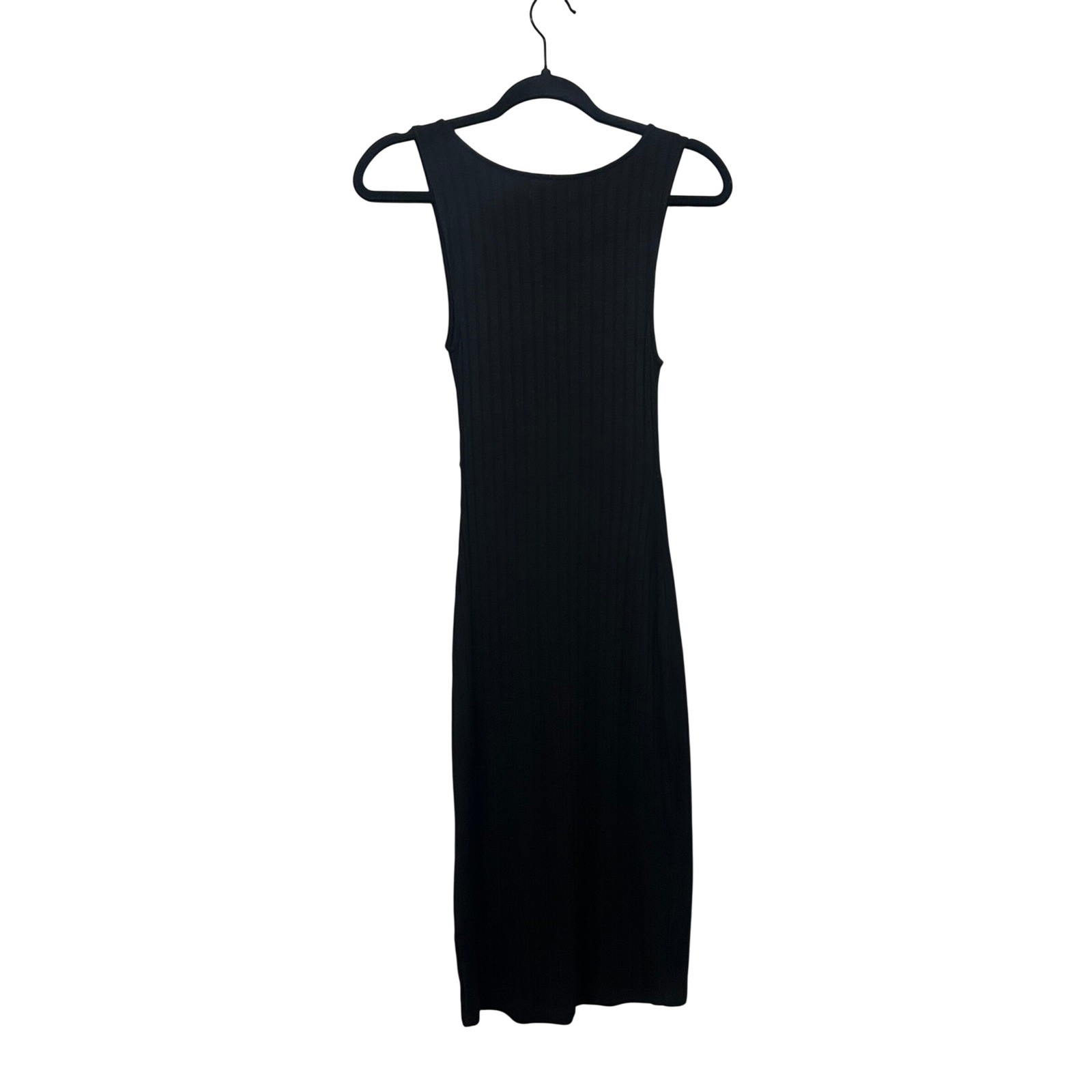Black Ribbed Twist-Front Midi Dress Womens XS Sleeveless