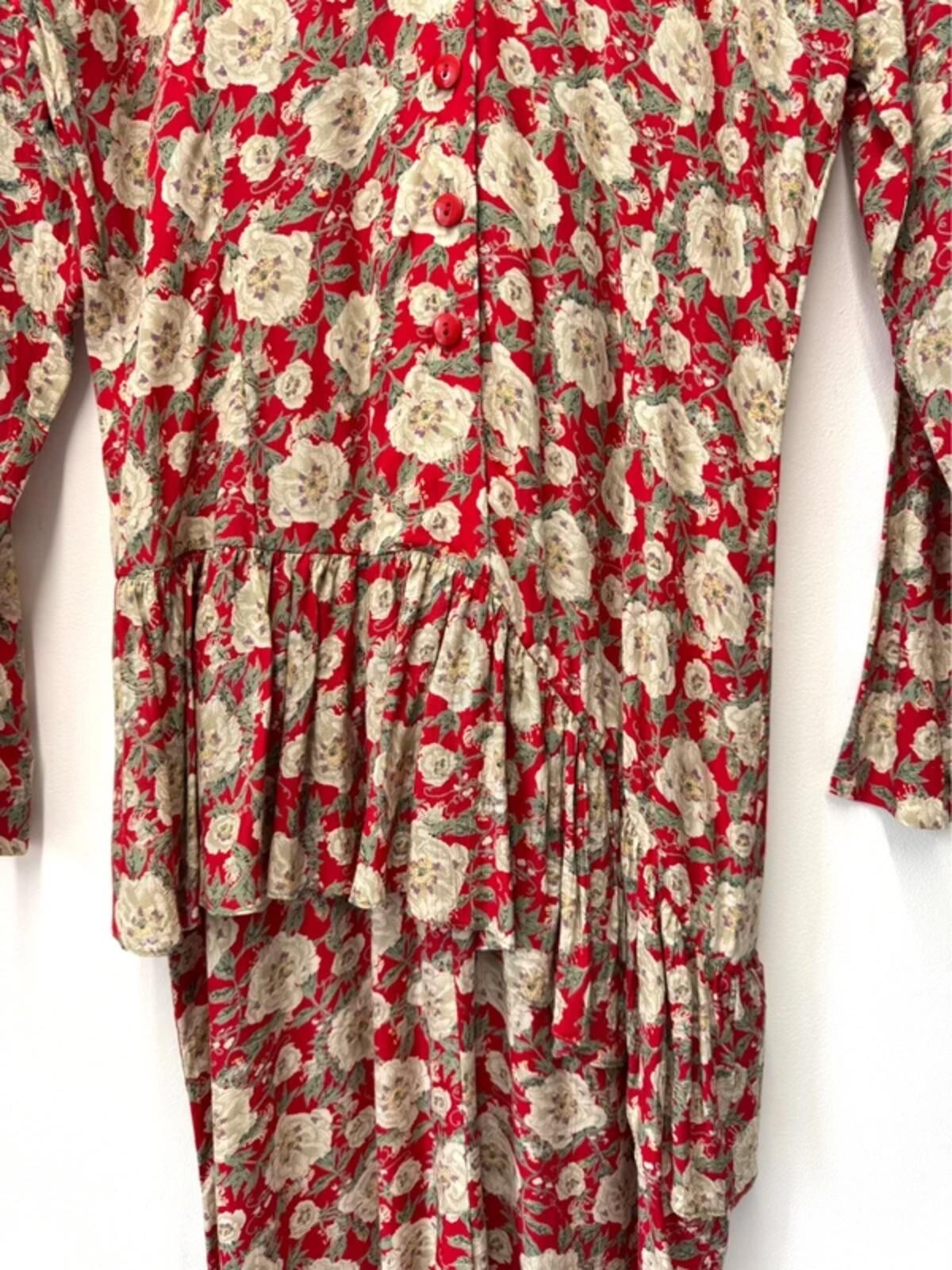 Vintage 80s Red Floral Ruffle Dress