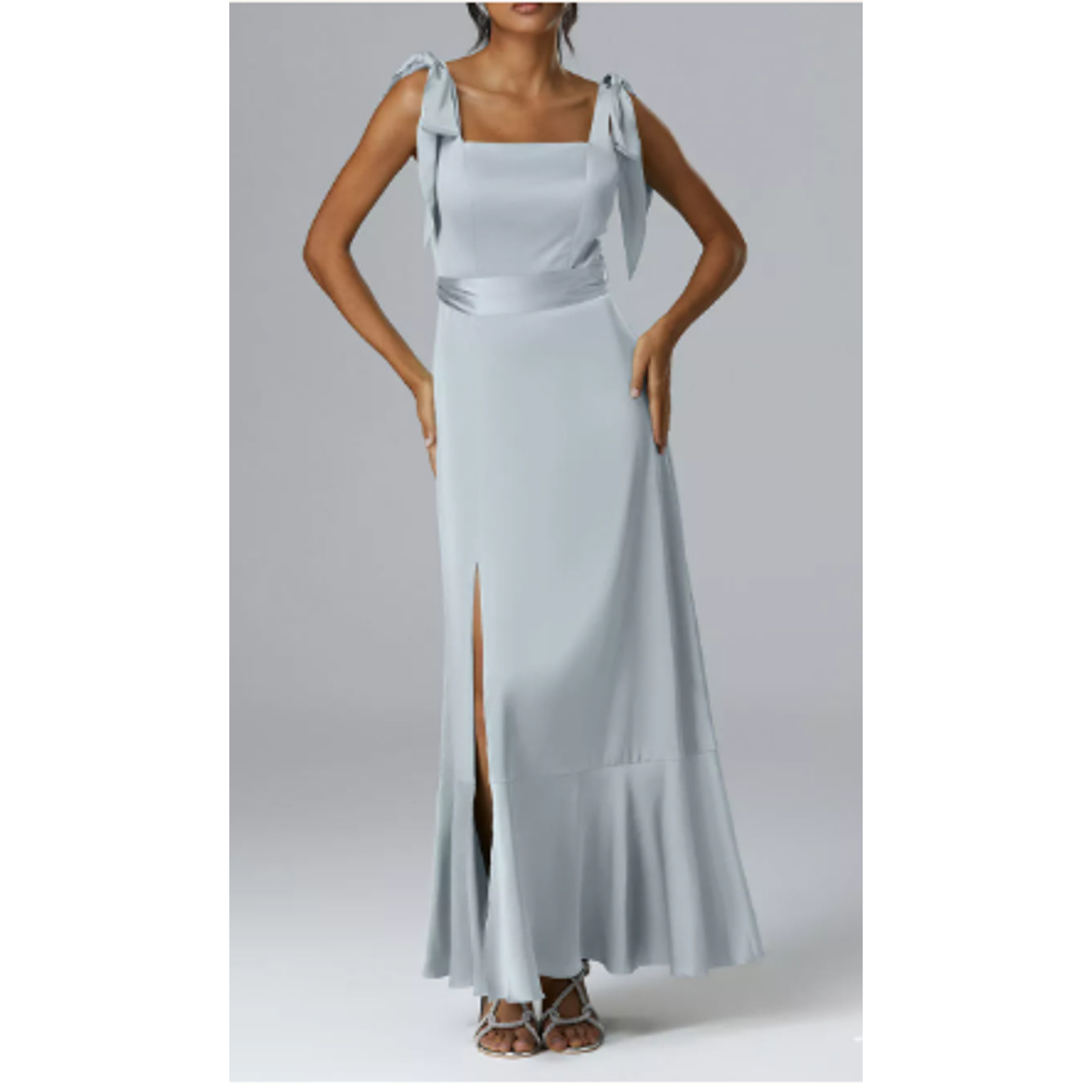 AW BRIDAL 6 S baby blue satin Solstice bridesmaid formal gala maxi dress NEW B26