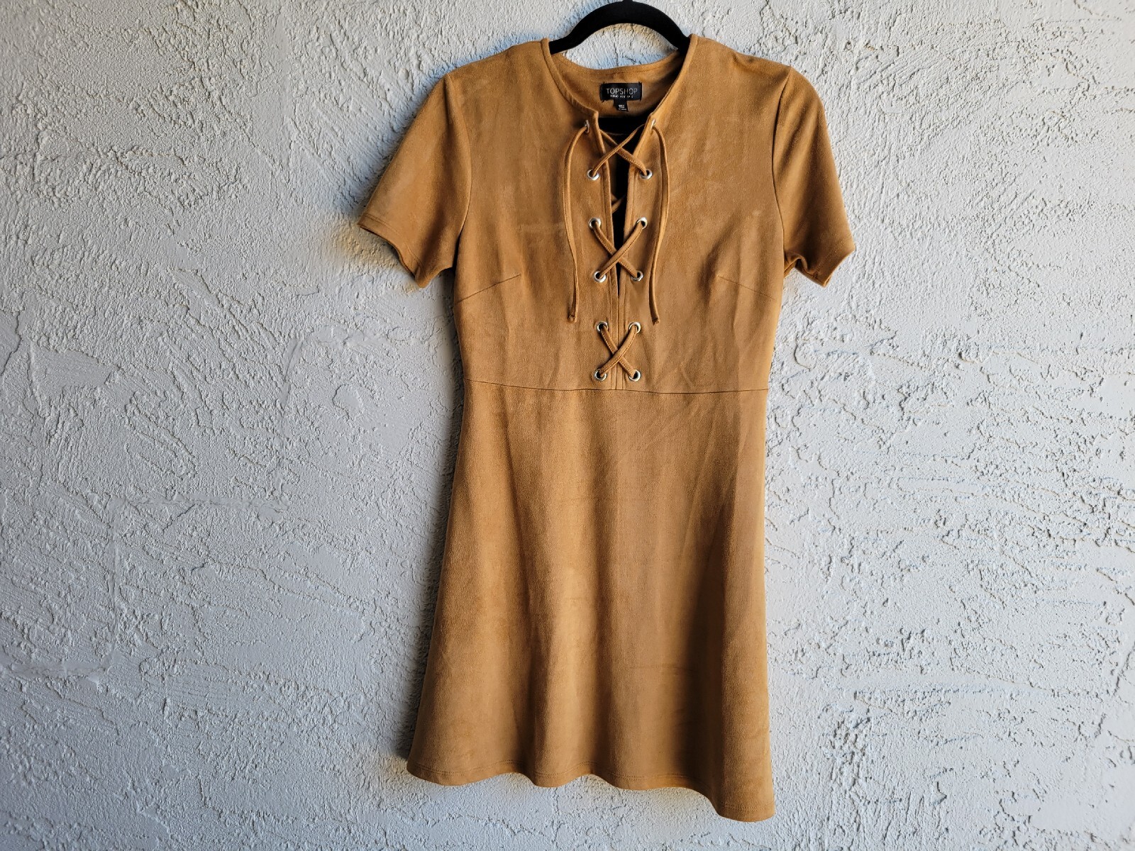 TopShop Honey Brown Short Sleeve Mini Slim Fit Dress Size 8 Petite