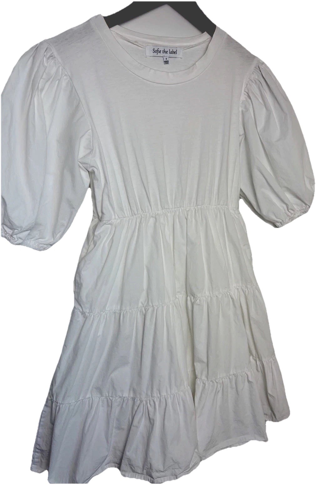 Sofie the Label White Puff Sleeve Tiered Mini Dress Size S Cottagecore Babydoll