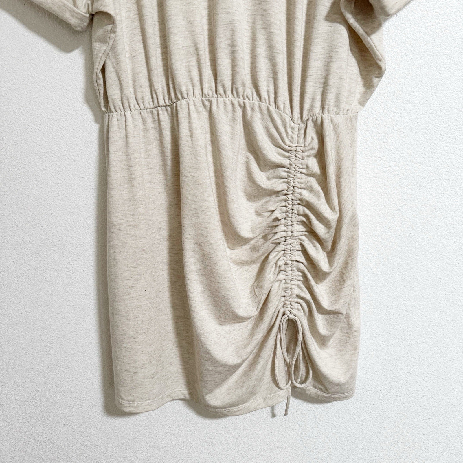 Express French Terry Knit Ruched Tee Shirt Dress Heathered Oatmeal Size XL
