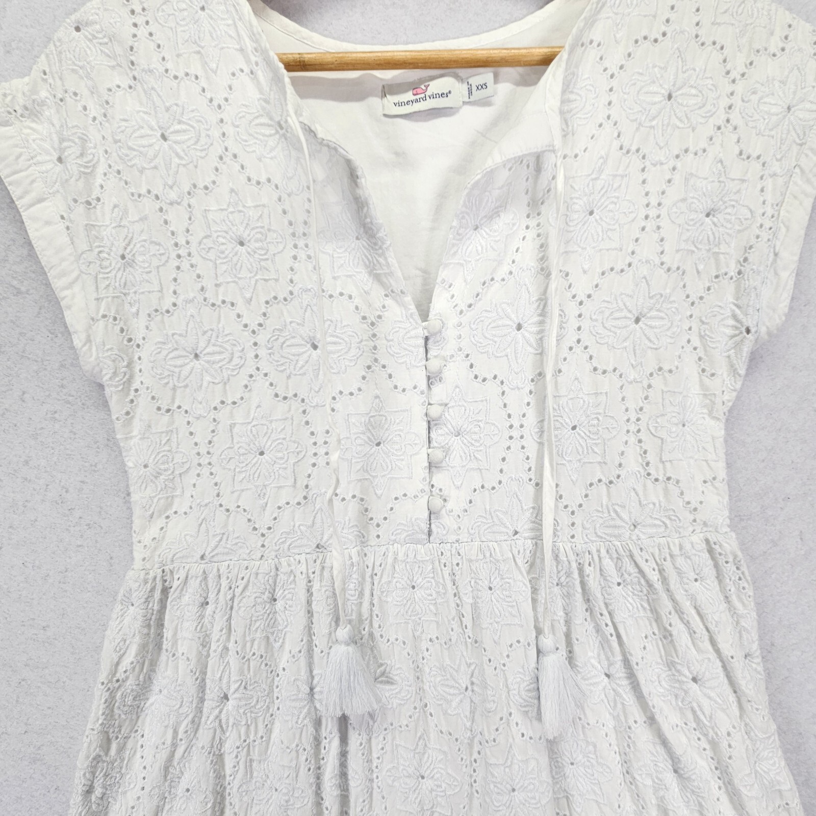 Vineyard Vines White Cotton Eyelet Dress Tiered Boho Resort Women XXS Flattering