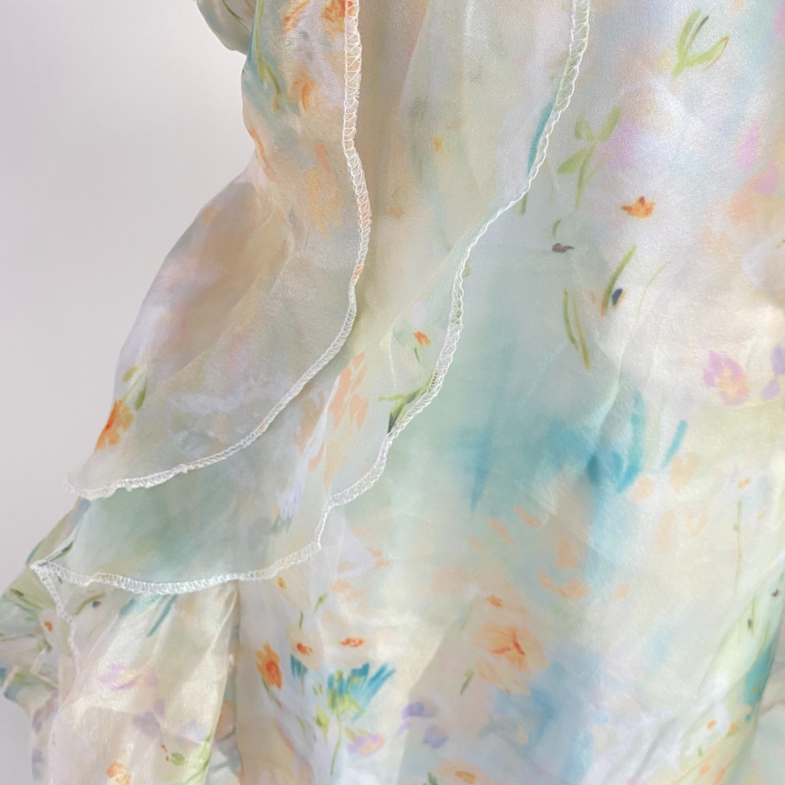 Pastel Watercolor Floral Ruffled Halter Midi Dress