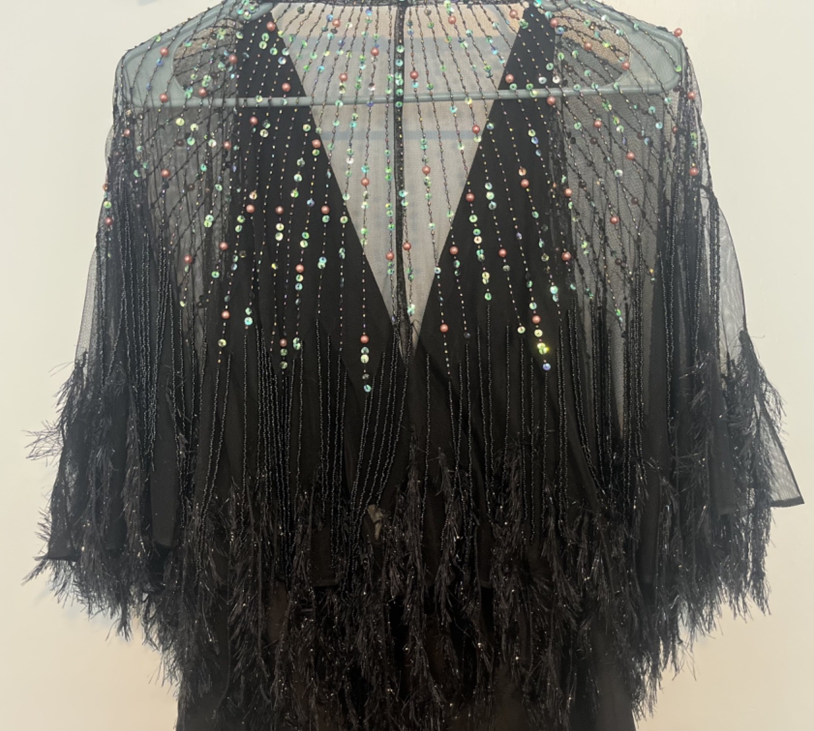 NWT ASOS DESIGN Black Faux Feather Beaded Cape Mini Halter Dress Sz 6