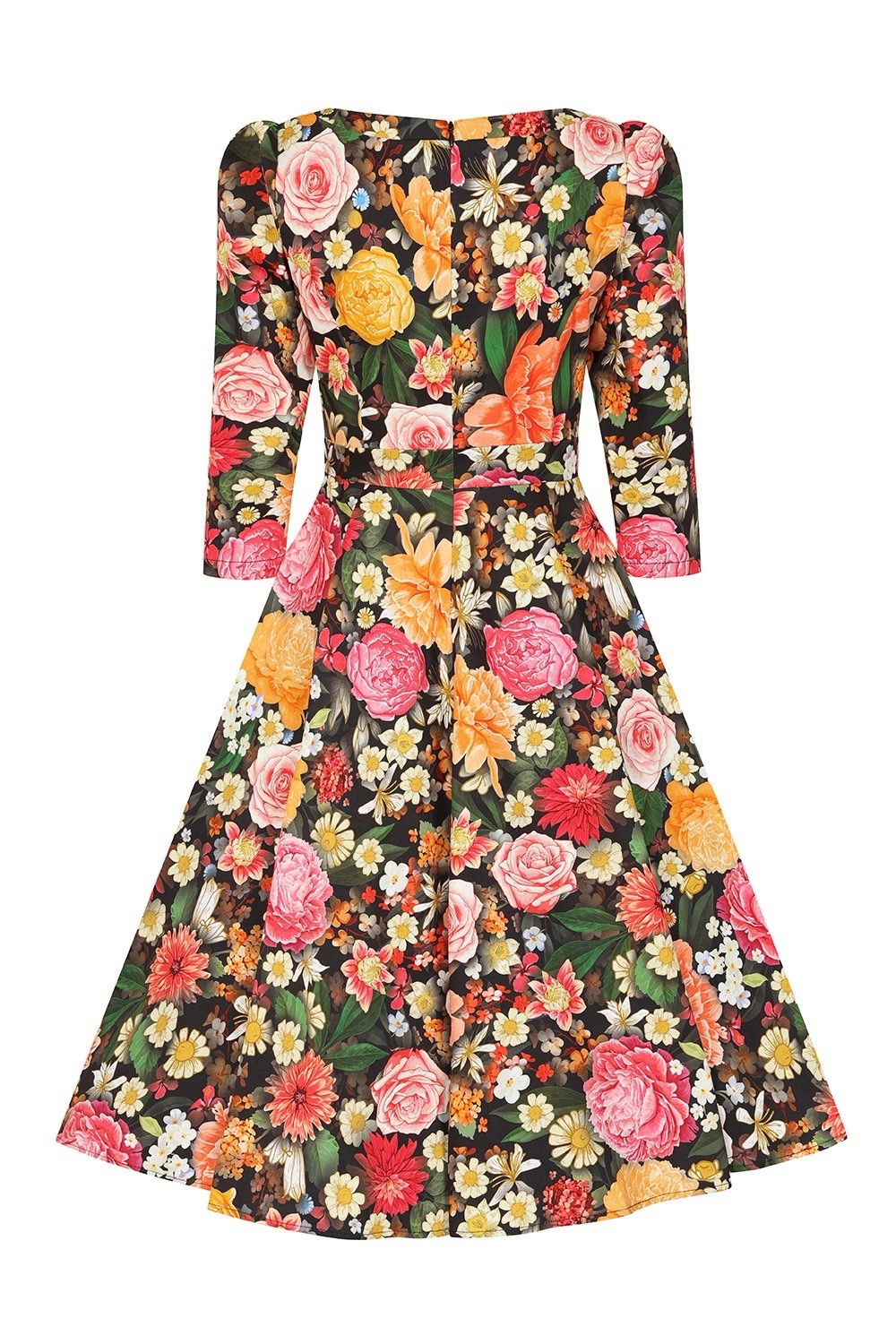 Unique Vintage Hearts & Roses Black Floral Cassidy Swing Dress, NWT!