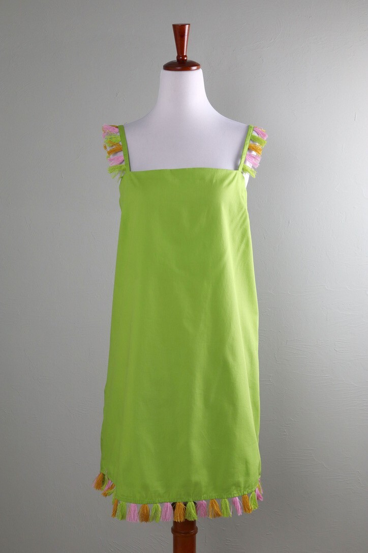 ANTHROPOLOGIE NWT $98 Lime Hartley Mini Tassel Fringe Shift Dress Size Medium