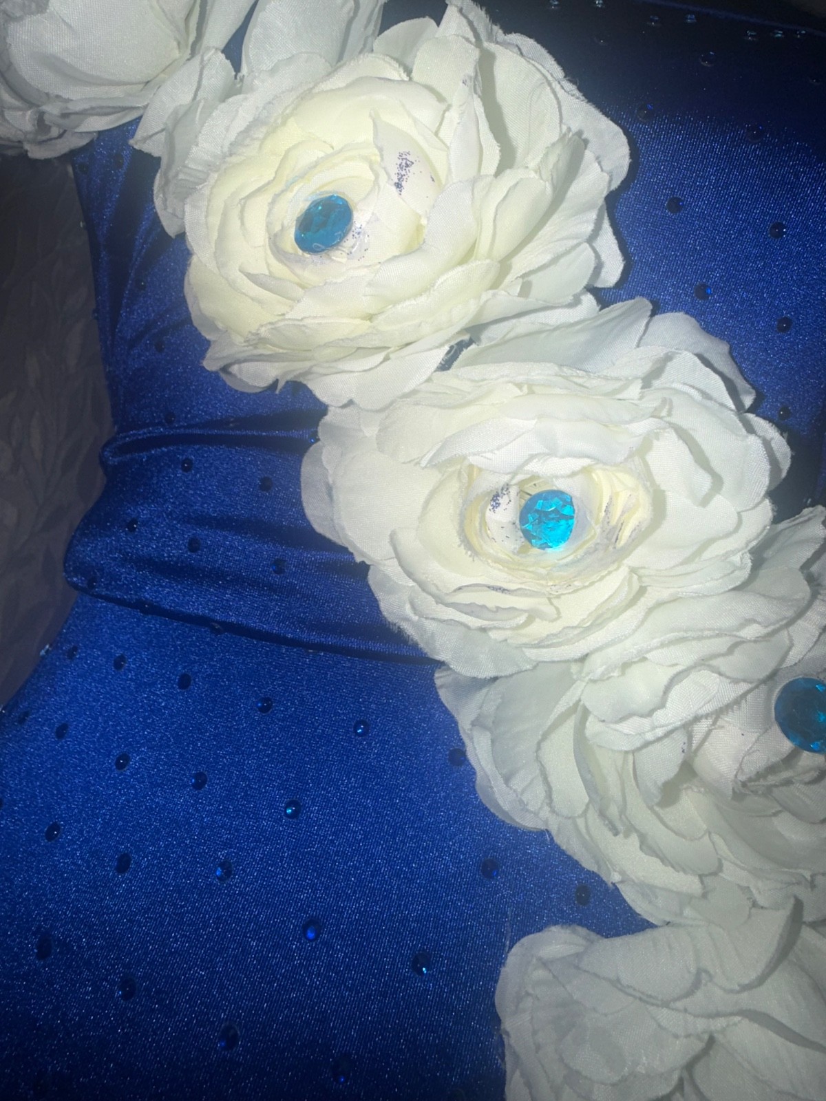 Crystal Doll Royal Blue Corset Prom Dress Size 11 Custom Floral Formal prom Gown