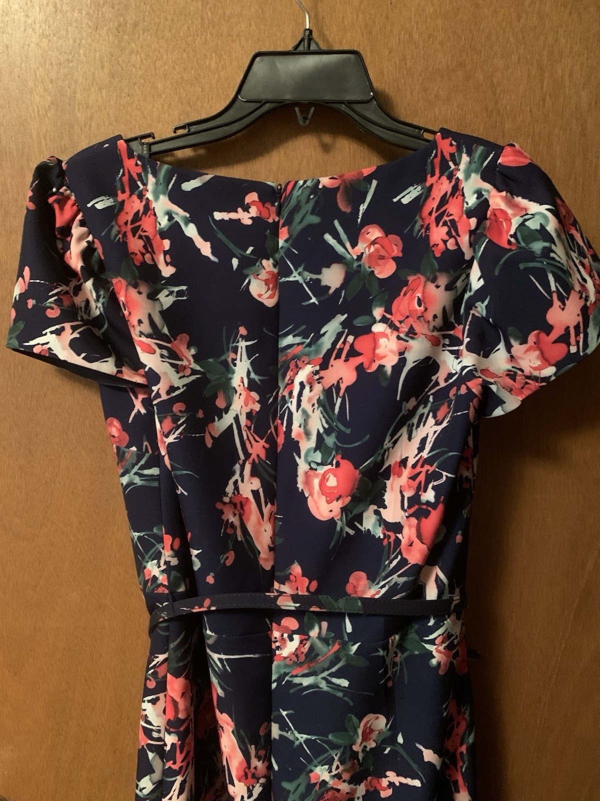 David Meister Cap Sleeve Belted Floral Print Stretch Lined Sheath Dress Size 10