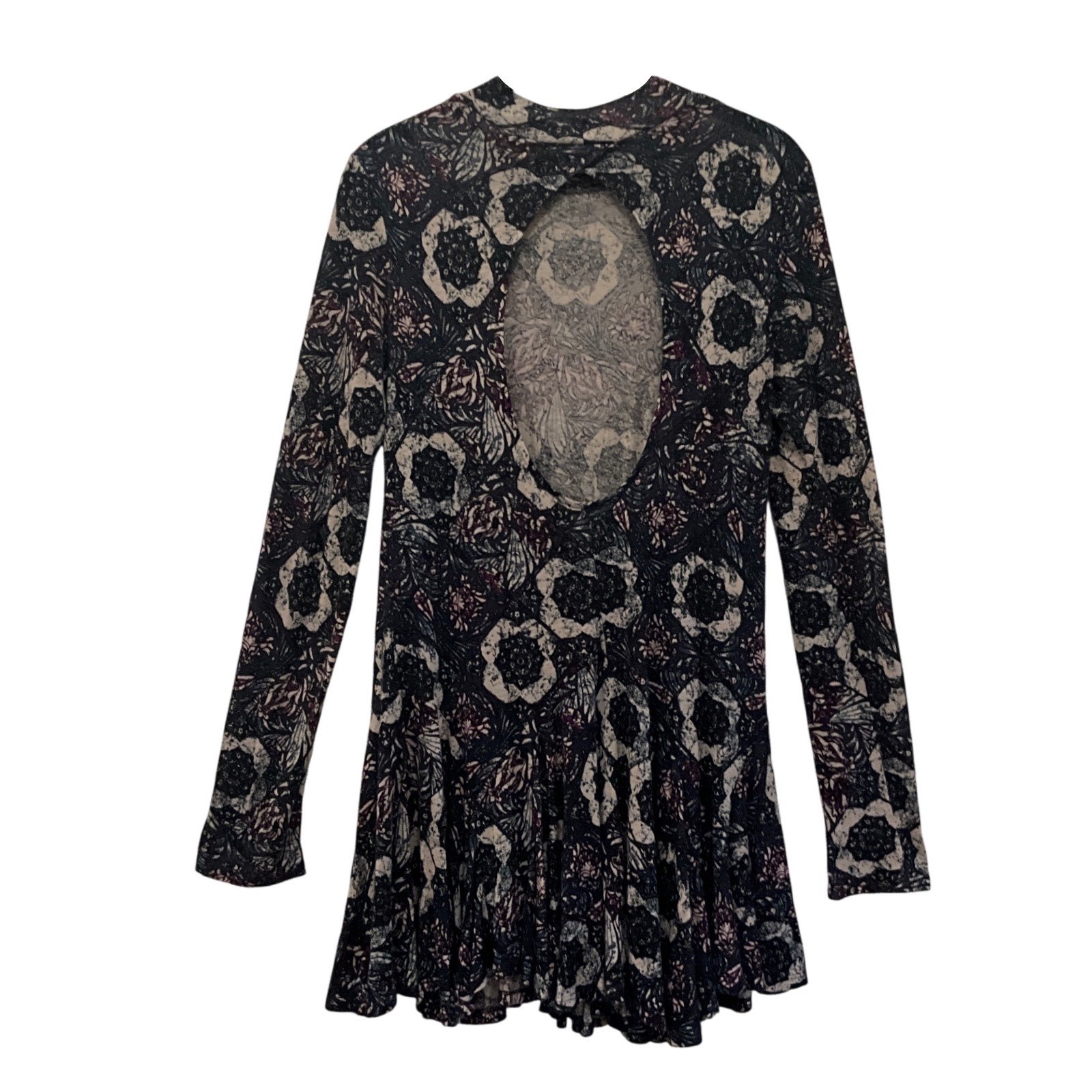 Free People Annabelle Tunic Dress Plum Combo Boho Linen Rayon Mini Stretch S