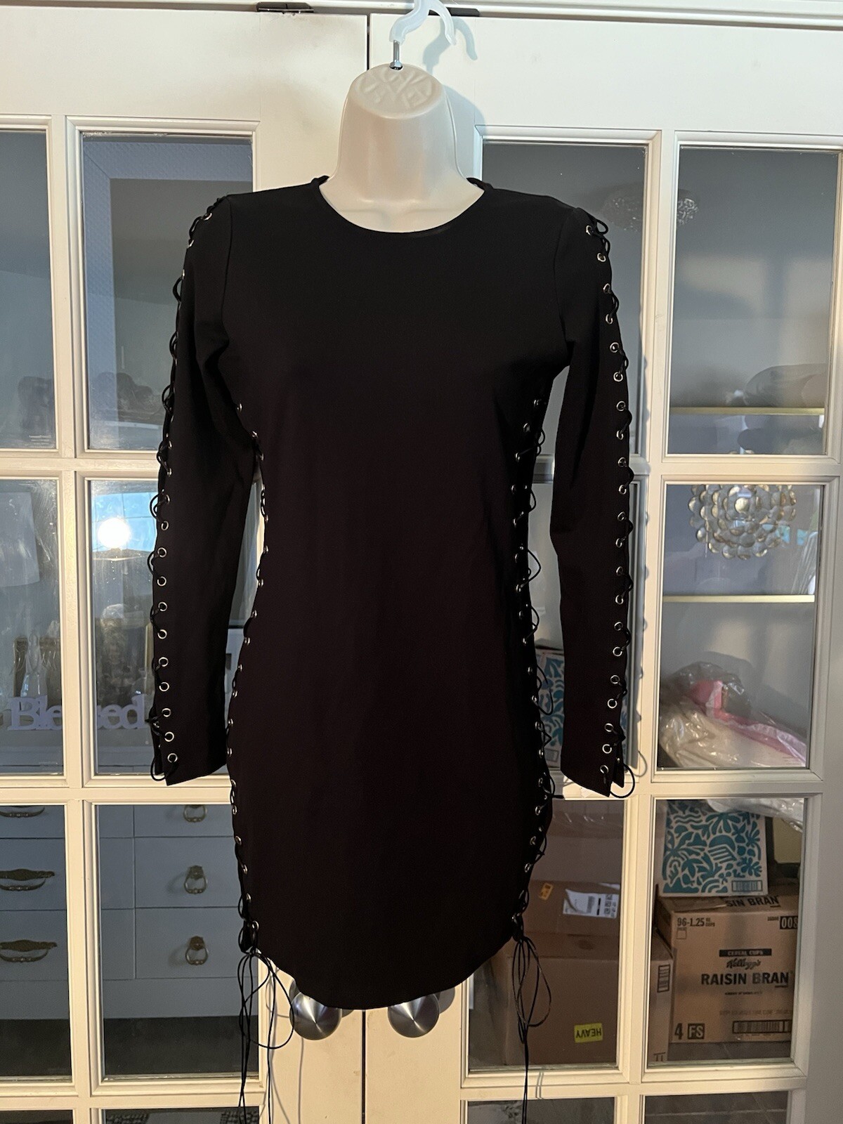 By The Way Lace Up Long Sleeves Lace Up Sides Bodycon Short Dress. M