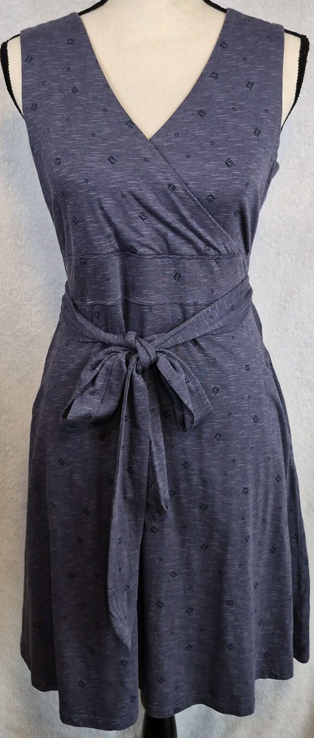 Toad & Co Wrap Dress M Blue Tencel Cotton Stretch Pockets Minimalist Soft Knit