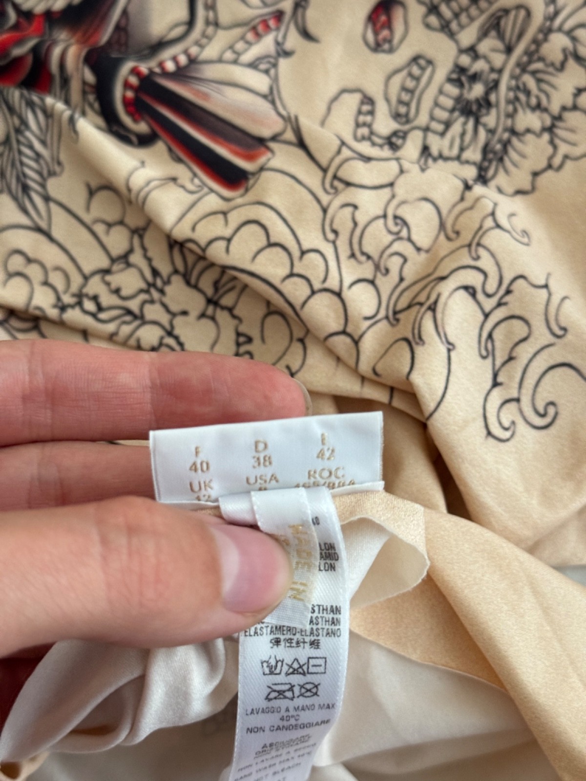 Jean Paul Gaultier x La perla 2013 bodycon beige tattoo print dress size FR40