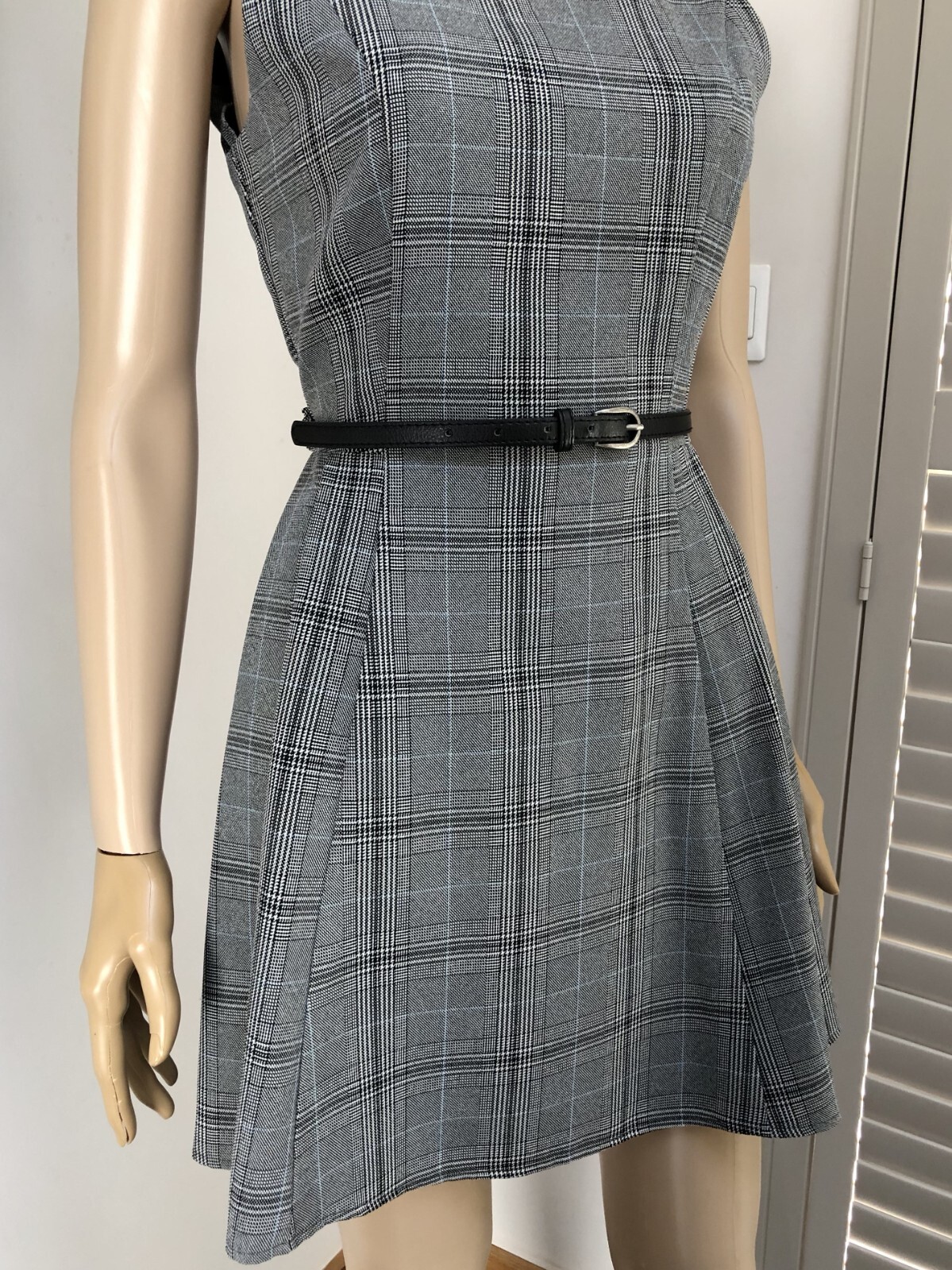 LOVE LABEL Light Grey Tartan Sleeveless Belted Skater City Dress S/M 6-8