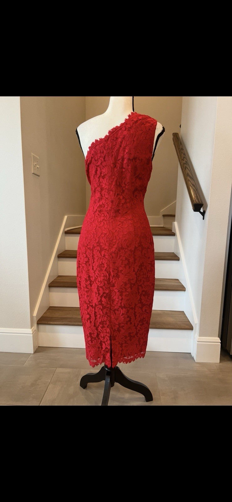 Red Lace One Shoulder Sheath Dress Size 10 Cocktail Party