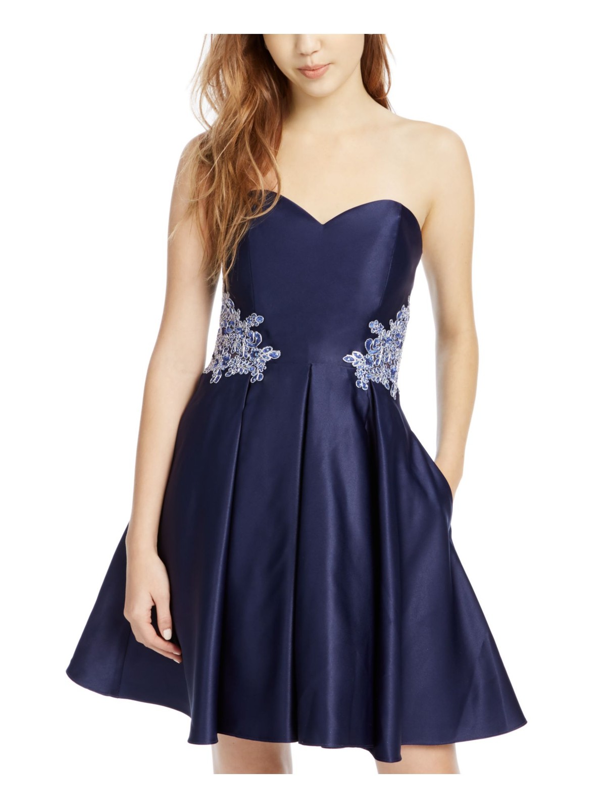 BLONDIE Womens Fit + Flare Short Dress Navy Sleeveless Party Juniors 5
