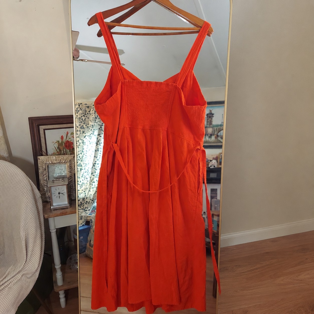 Free Assembly Orange Textured Dress XXL Smocked Back Pockets Fit & Flare