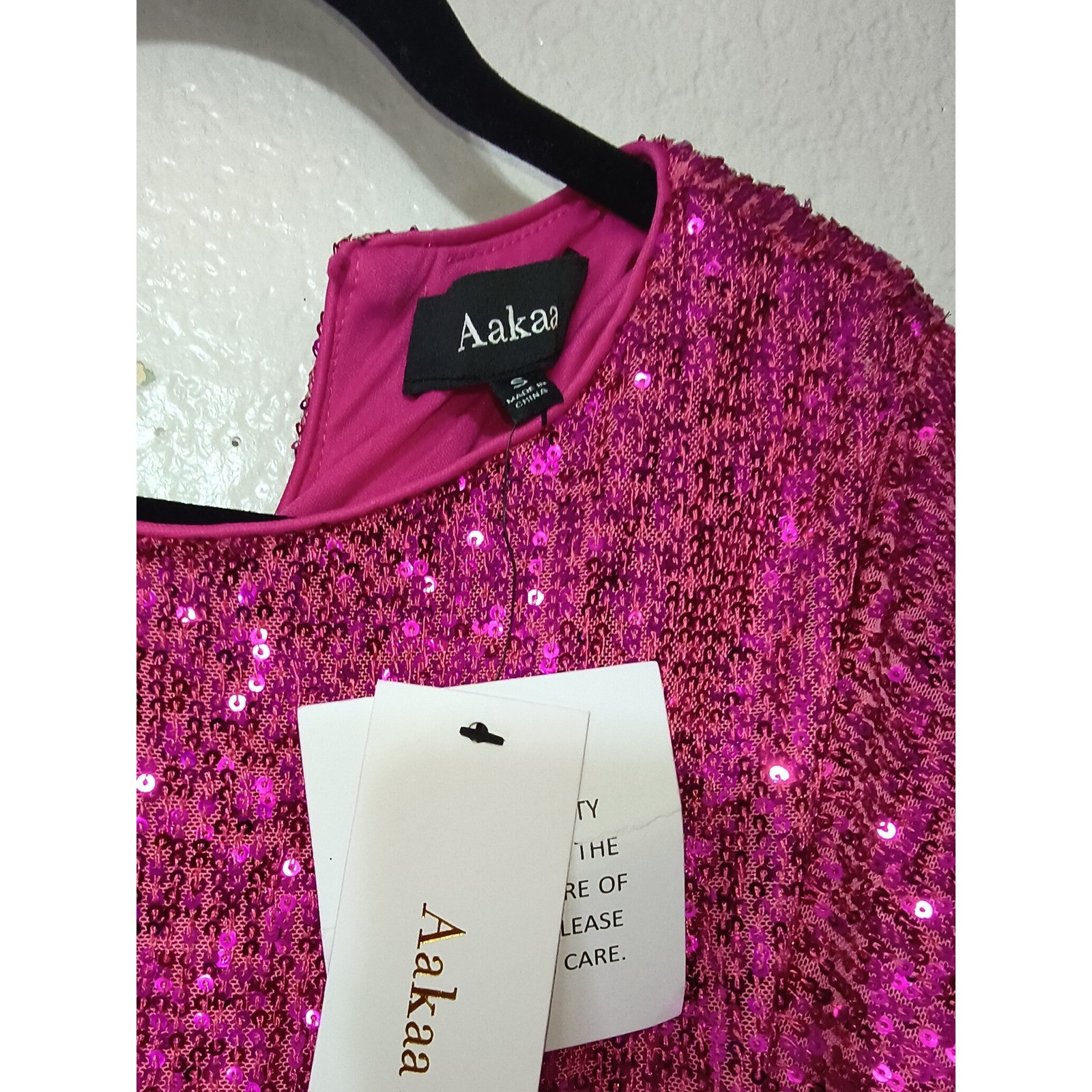 Aakaa Womens Pink Sequin Tie Waist Mini Dress 3/4 Party Cocktail NWT (24)