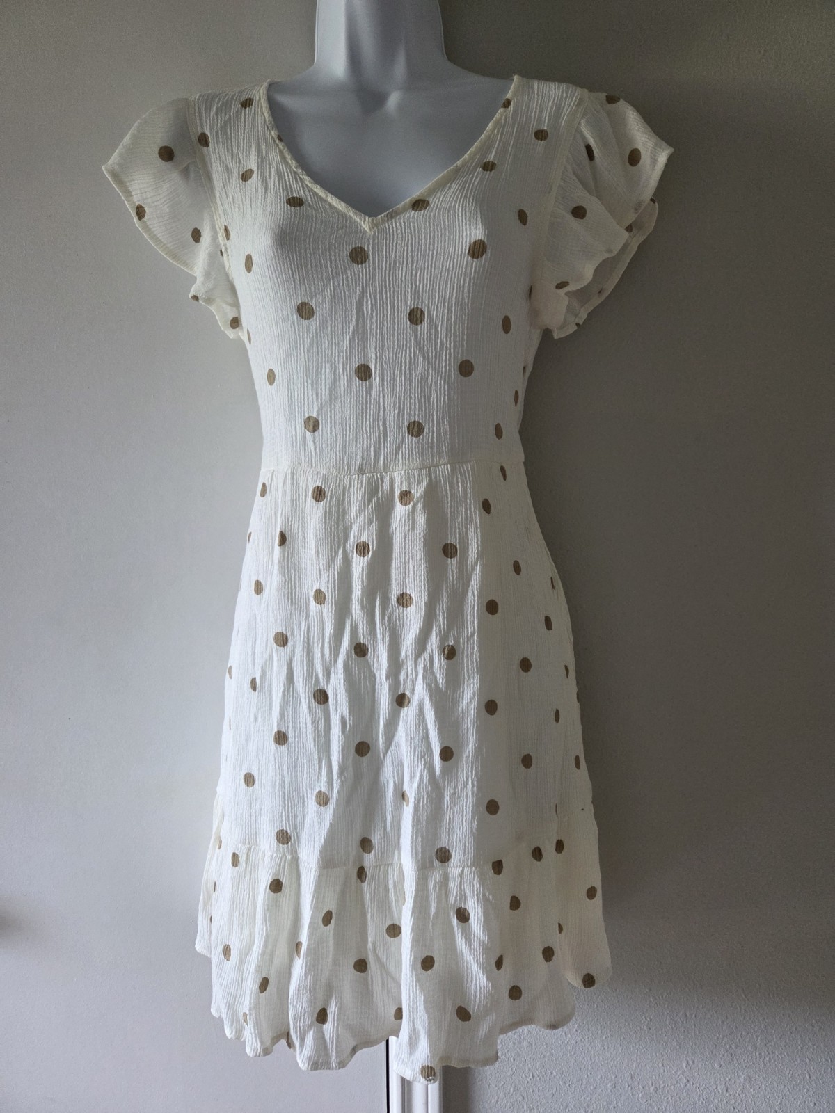 MINE Women’s White Beige Polka Dot Maxi Dress | M | Layered Lined Pullover