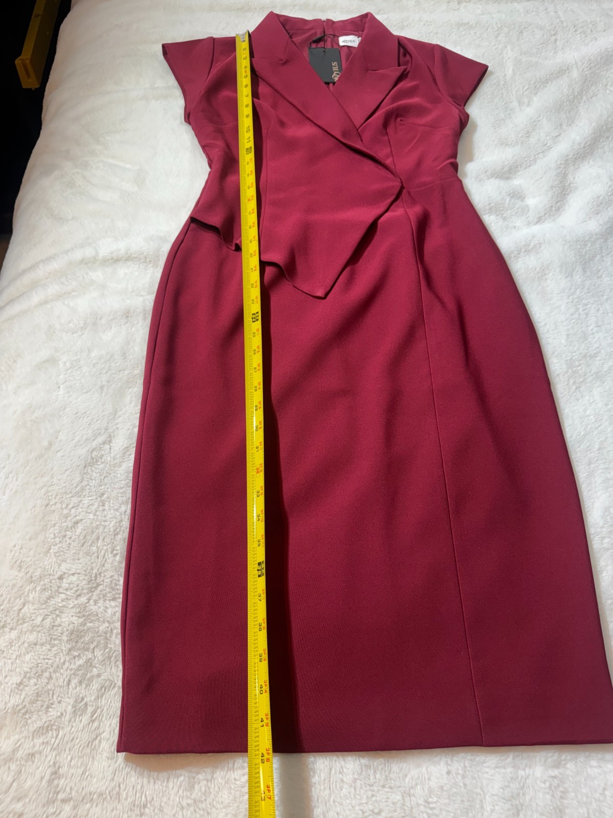 Mooyius Burgundy Blazer Wrap Dress Belted Asymmetrical Pencil Silhouette Size M