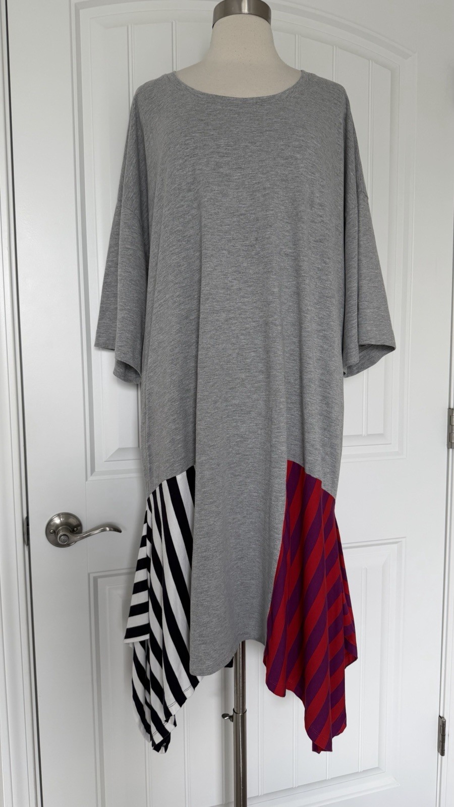 ALEMBIKA COTTON BLEND ASYMMETRICAL HEM SHORT SLEEVE DRESS SIZE XL MADE IN ISRAEL