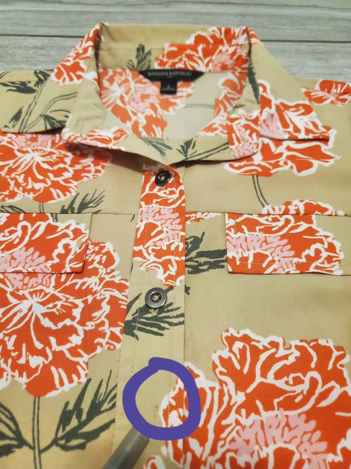 Banana Republic 100% polyester orange beige floral midi flared shirt dress M