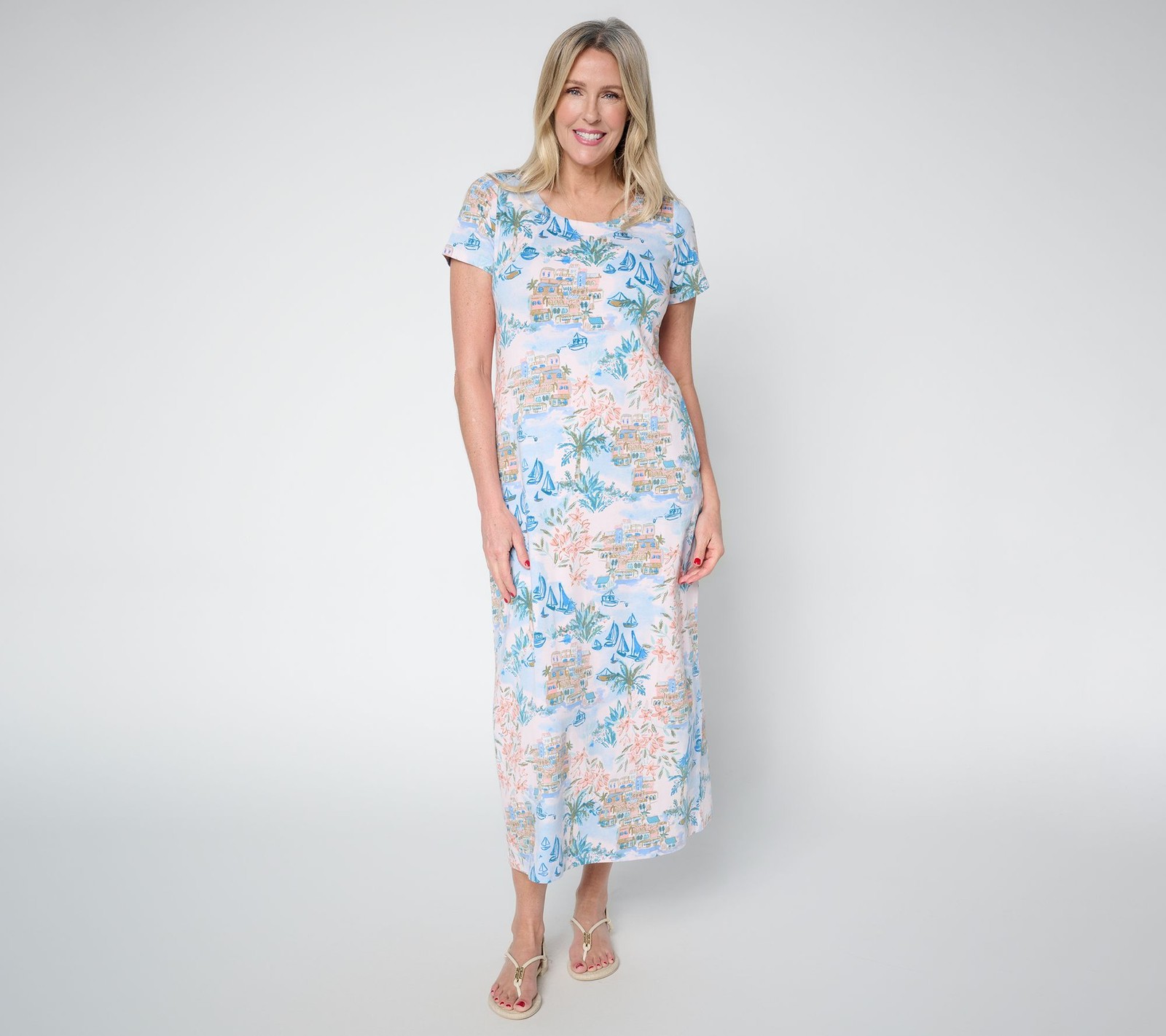 Belle by Kim Gravel Regular TripleLuxe Knit Amalfi Coast Maxi Dress Blue XXS New