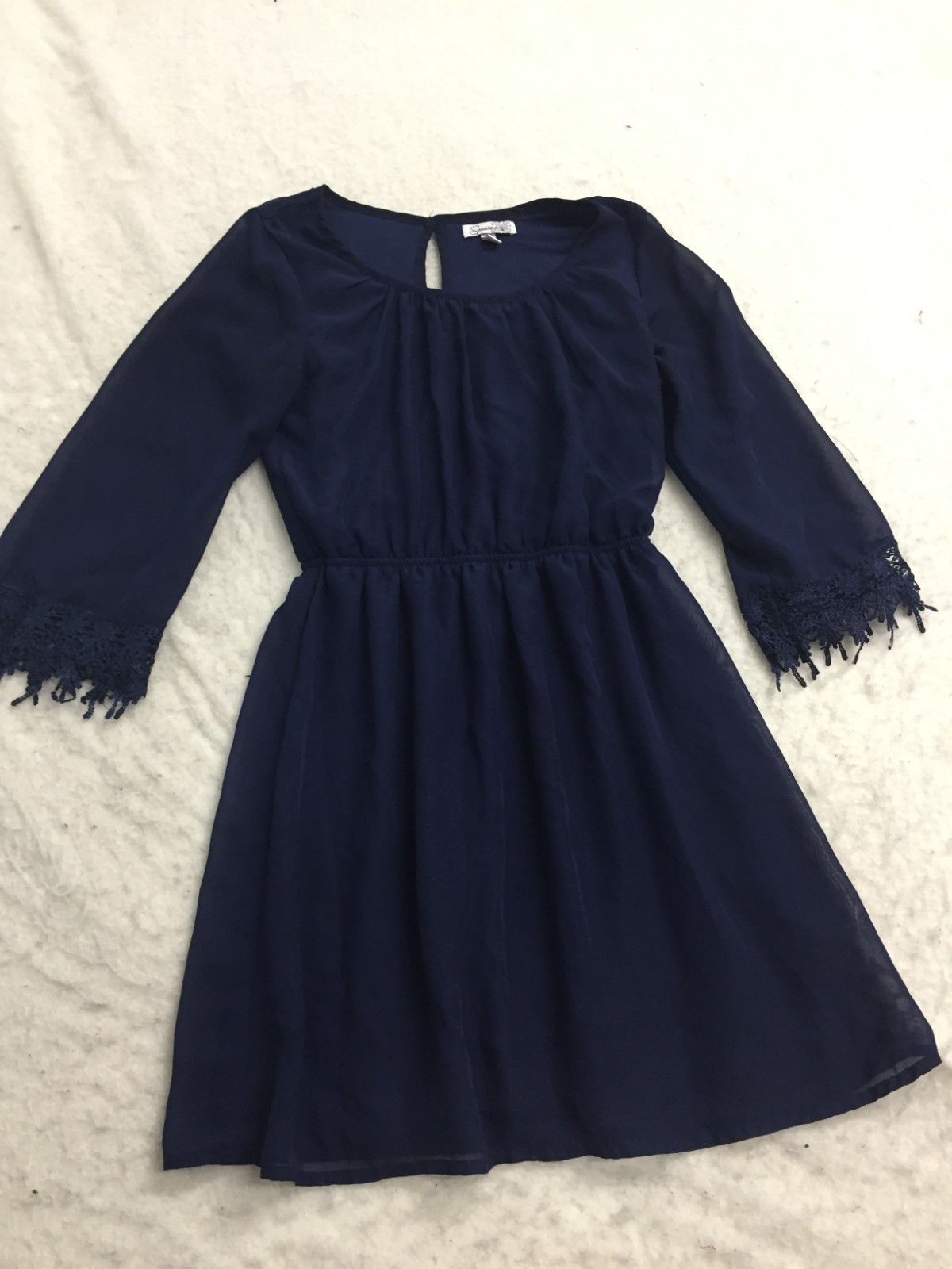 Speechless Dress Womens M Medium Navy Blue Scoop Neck 3/4 Sleeve Crochet Stretch
