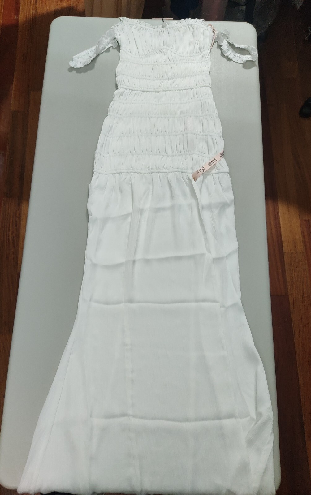 Oh Pully Women’s Shirred Thigh High Split Maxi Dress White Size 6