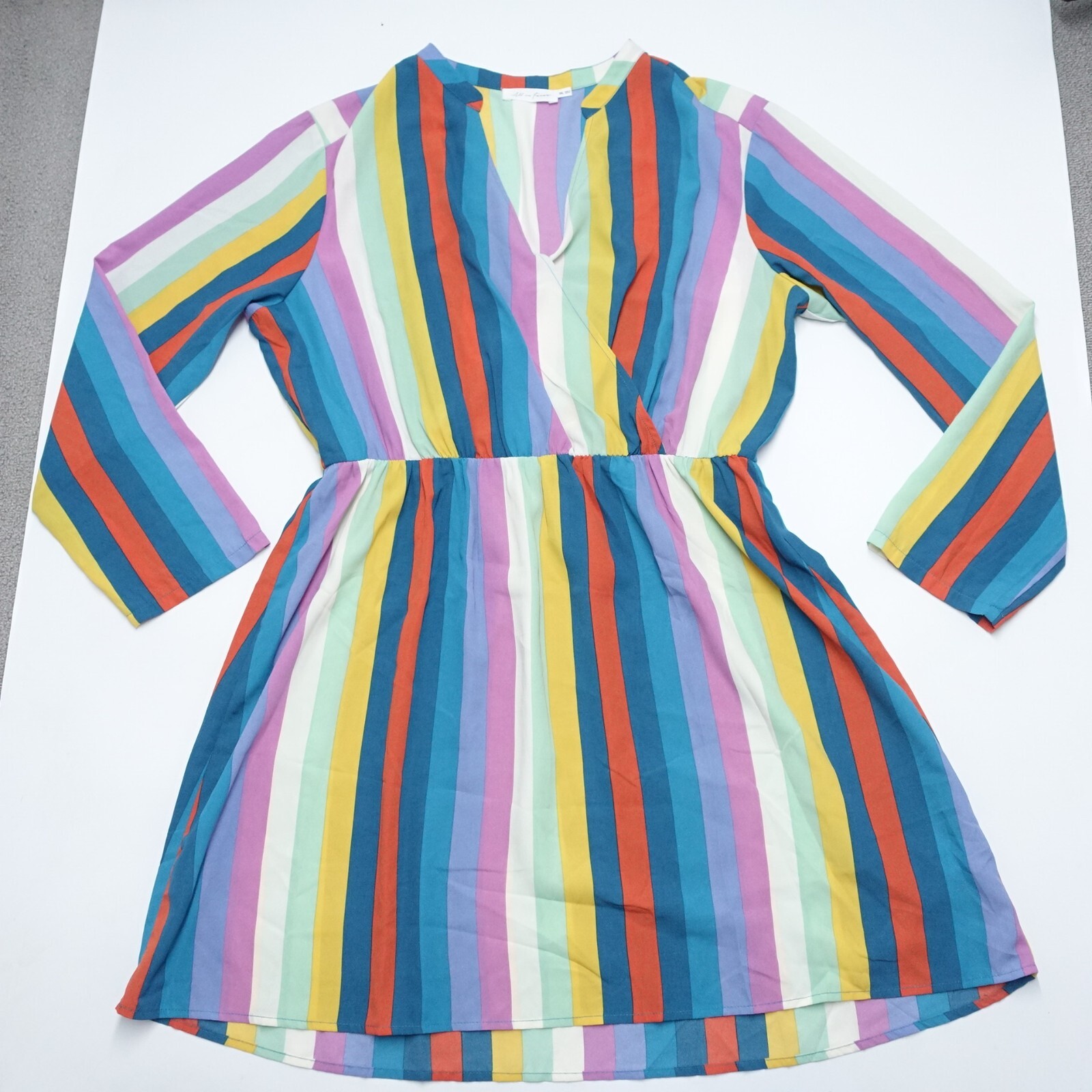 All In Favor Dress Womens 2XL Multicolor Striped 100% Polyester Surplice Neck
