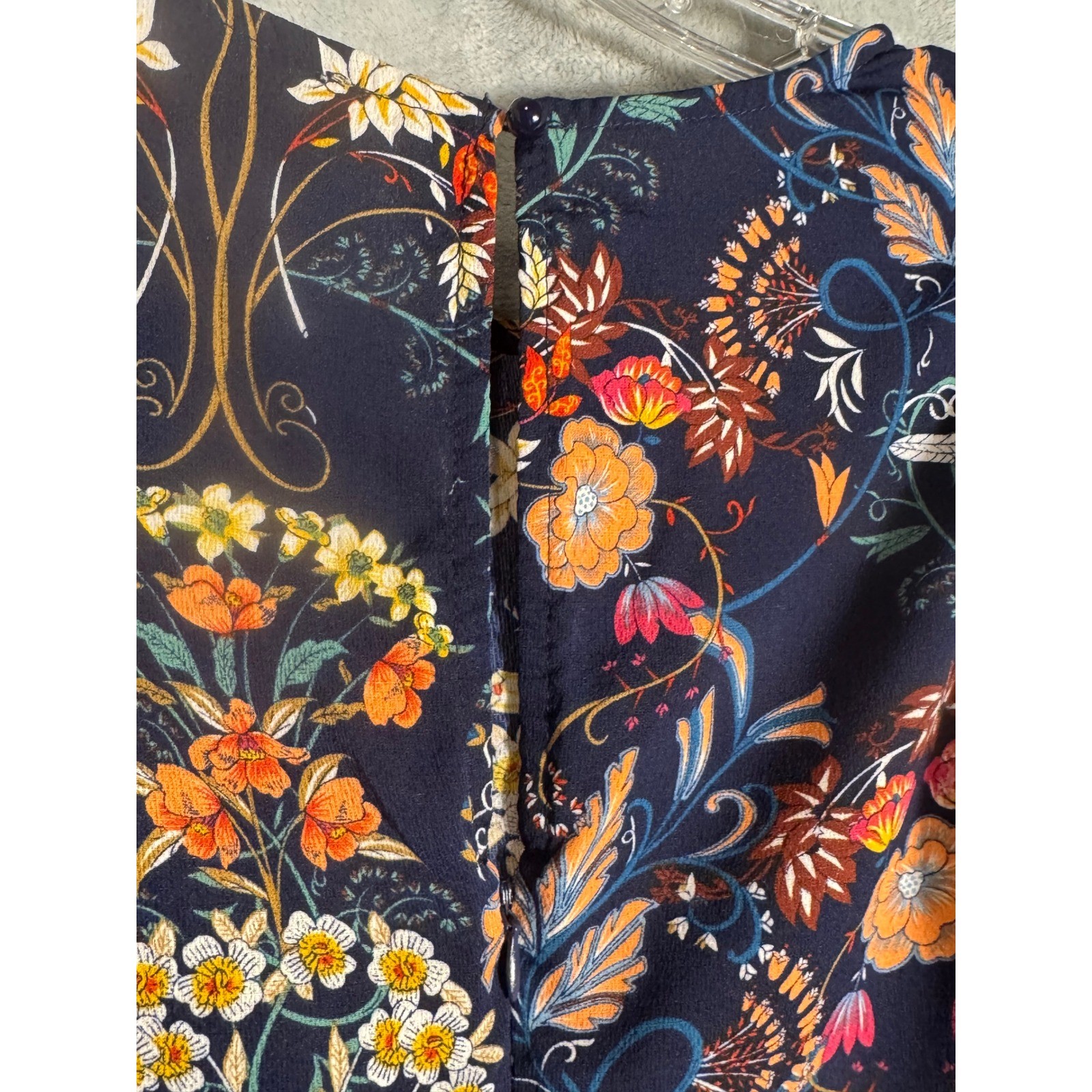I.Madeline Navy Blue Floral Damask Long Sleeve Midi Dress Small lightweight