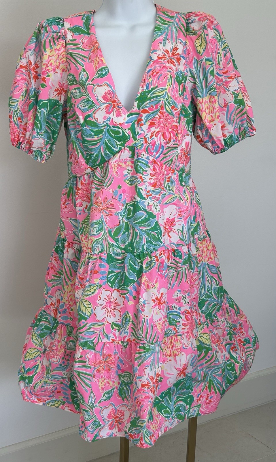 Lilly Pulitzer Size 10 NALANI Cotton Dress JOURNEY TO THE JUNGLE Pink Palm Leave