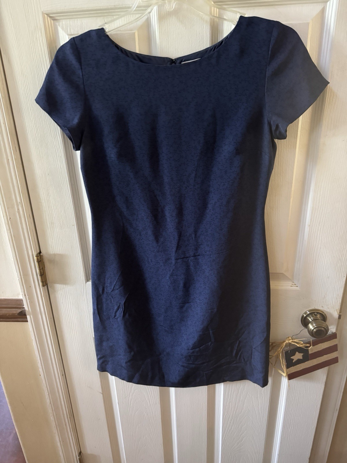 Blue Dress With Design, Made With Acetate With 100% Silk Lining. Size 6
